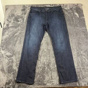 Mott & Bow Men's Straight Dark Blue Denim Jeans 38X32 (37X32.5) Stretch